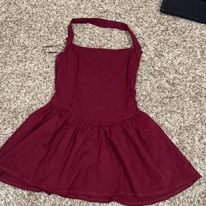 Feminine halter burgundy dress